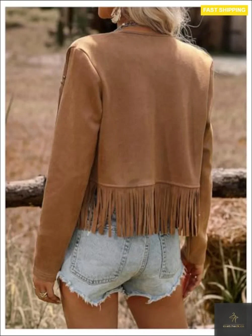 Faux Suede Fringe Trim Long Sleeve Open Front Cardigan Jacket Western Concert